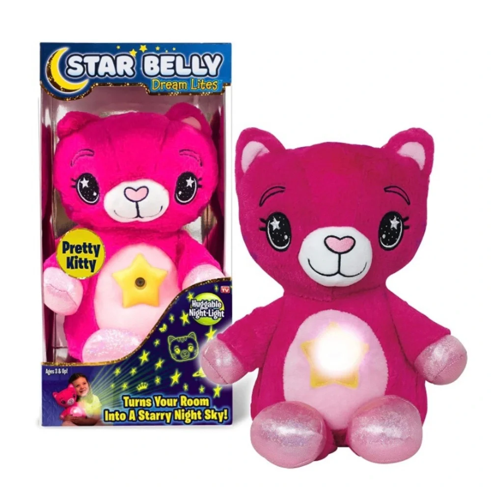 Ontel Star Belly Dream Lites, Stuffed Animal Night Light, Pretty Pink Kitty - Picture 1 of 6